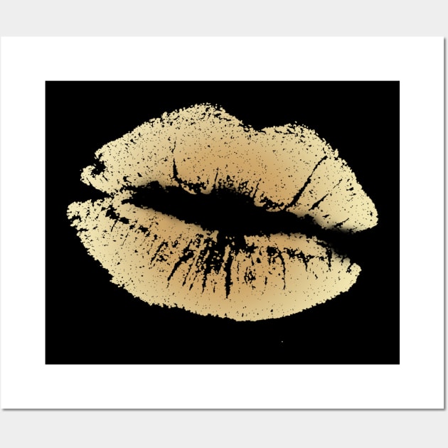 Gold And Shiny Kiss Lips Wall Art by Korry